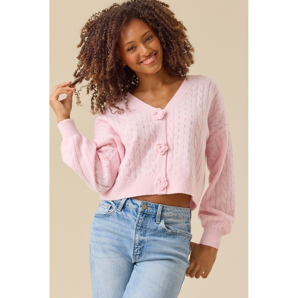 Altar'd State Pink‎ Rose Button Cable Knit Cardigan Sweater Size 2XL NWT